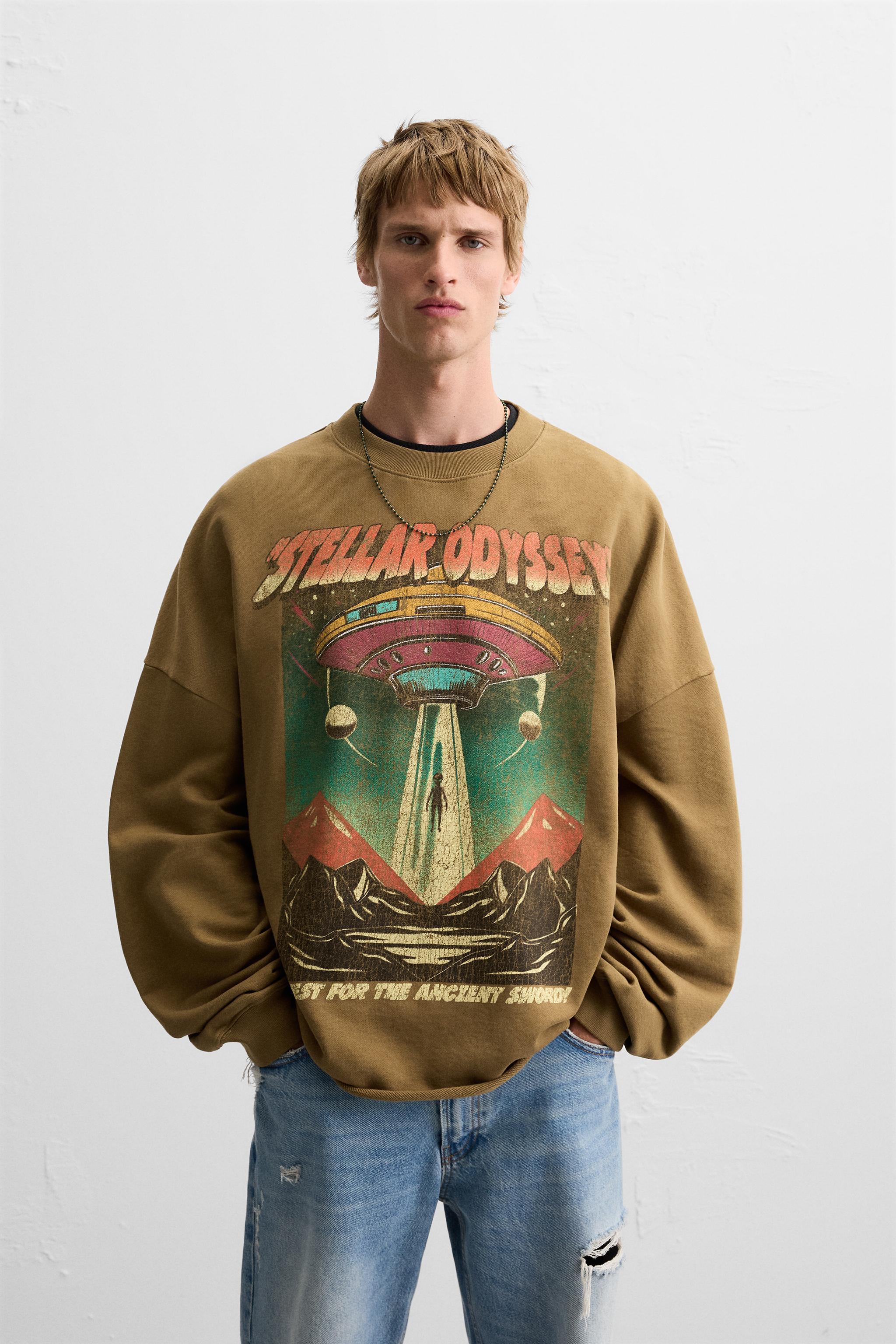 CONTRAST PRINT SWEATSHIRT - Dark brown | ZARA United States CONTRAST PRINT SWEATSHIRT - Dark brown | ZARA United States