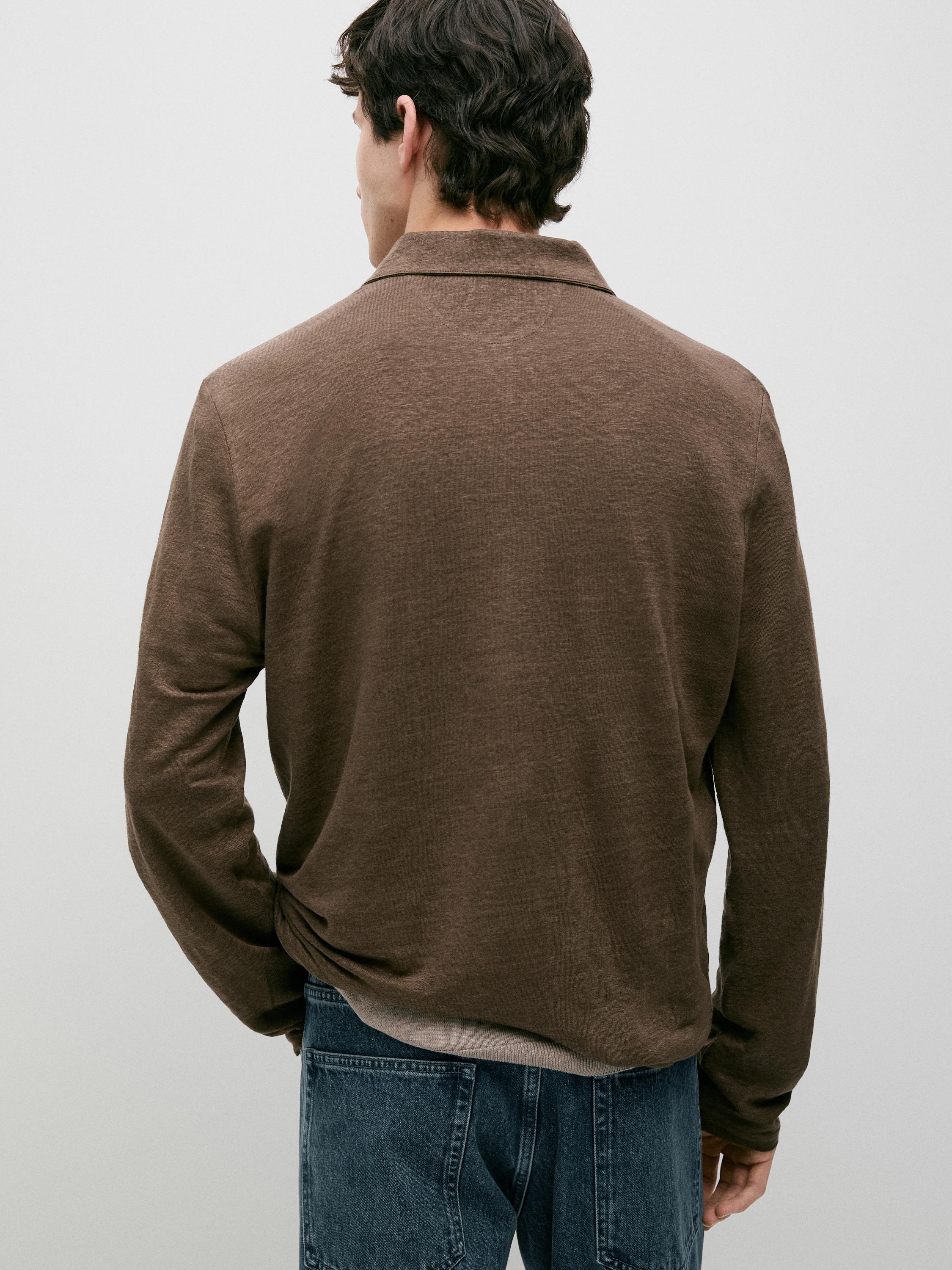 100% linen long sleeve polo shirt