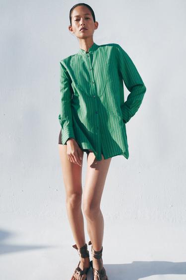 CHEMISE À RAYURES ZW COLLECTION - Vert de Zara - Image 2
