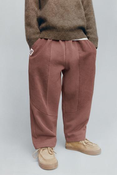 PANTALON EN MOLLETON ET VELOURS CÔTELÉ - Grenat clair de Zara