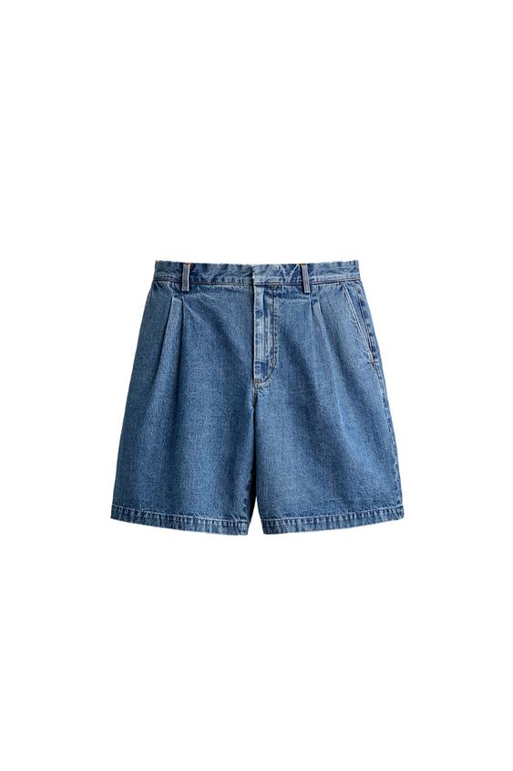 Bermudy jeansowe regular fit z zakładkami