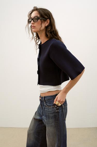 CROPPED KNIT CARDIGAN - Navy blue by Zara - Image 2