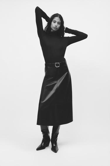FAUX LEATHER SKIRT WITH BELT - Black by Zara - Image 0