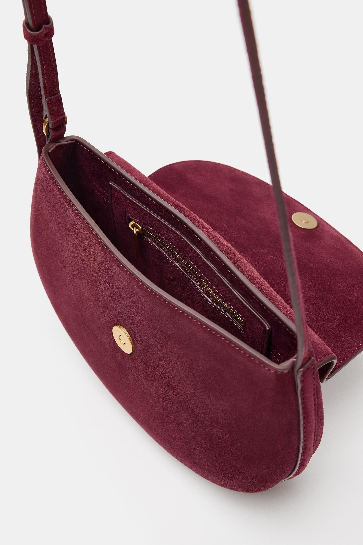Женская сумка Zara Leather Crossbody, цвет: Бордовый красный — фото 6