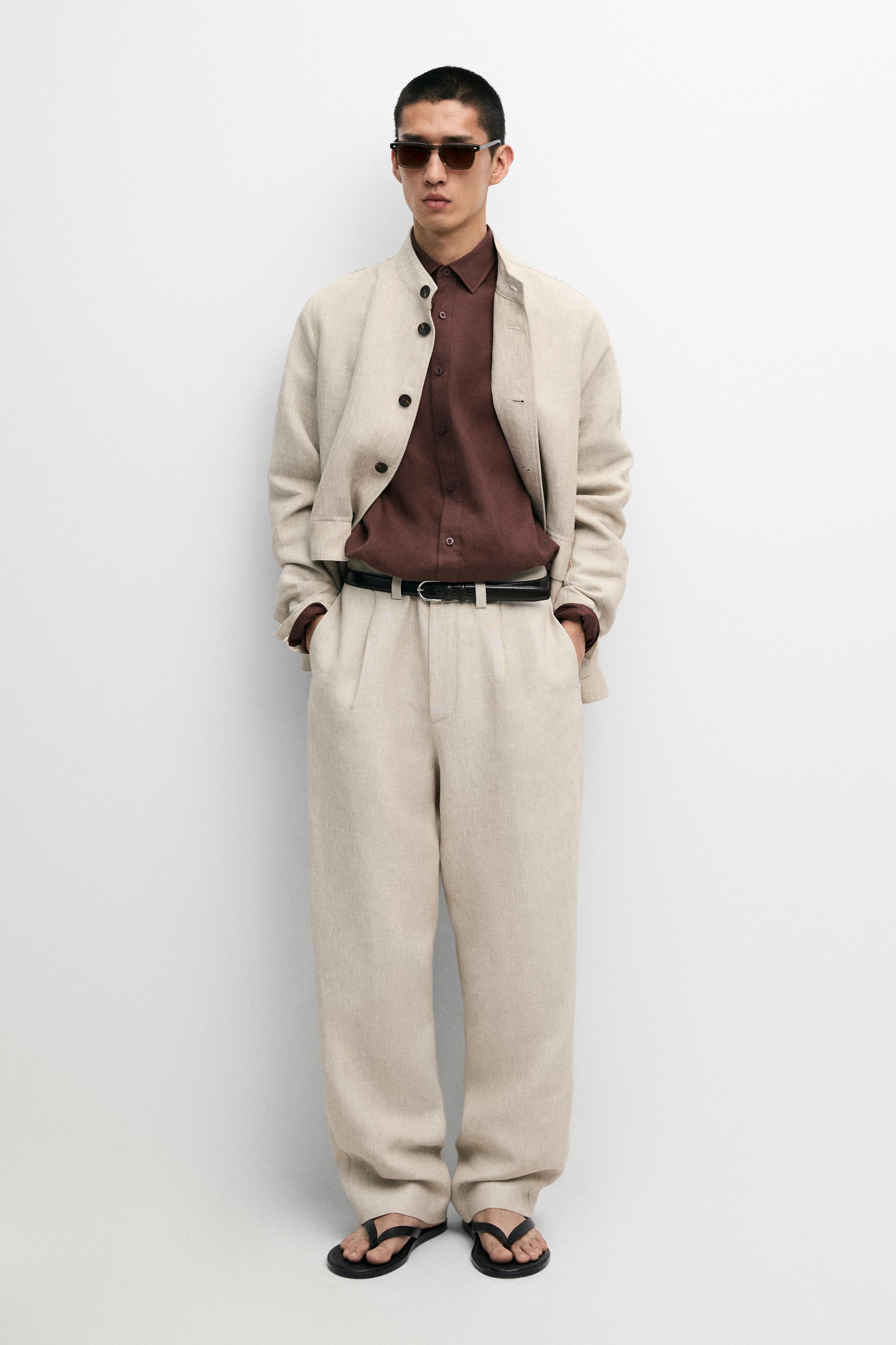 100% linen total look pants — Beige