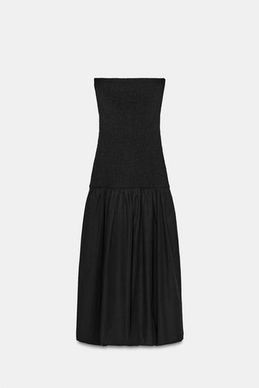 فستان بفتحة صدر مستقيمة ممزوج - أسود الخاص بـ Zara