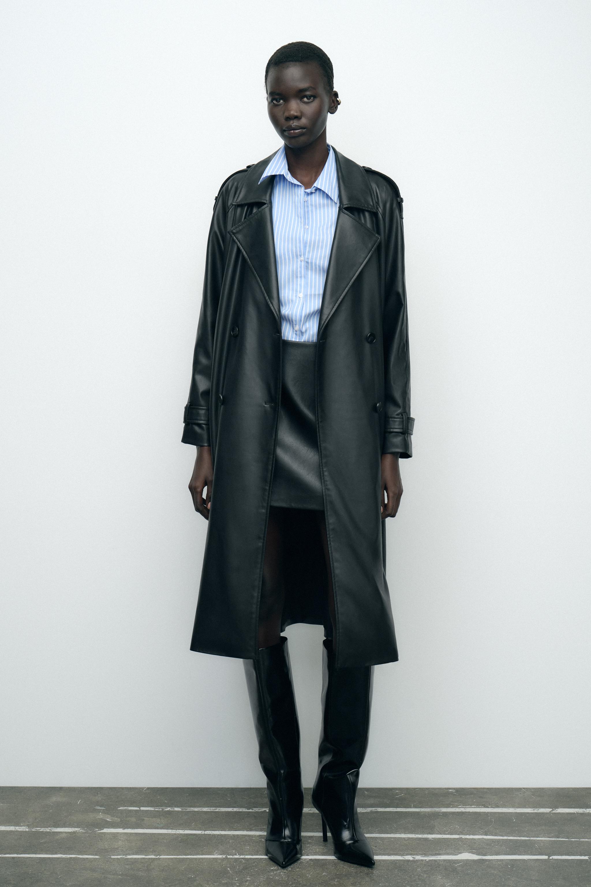 Zara faux factory leather trench coat