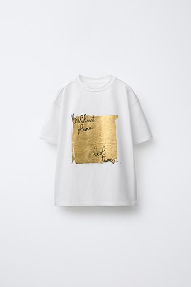 SHINY PRINT T-SHIRT - Oyster-white by Zara