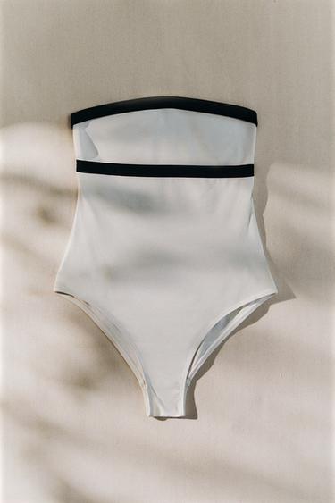 MAILLOT DE BAIN DE PLAGE BANDE CONTRASTANTE - Écru de Zara - Image 5