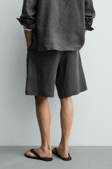 SHORT 100% LIN À PLIS - Plomb de Zara - Image 2