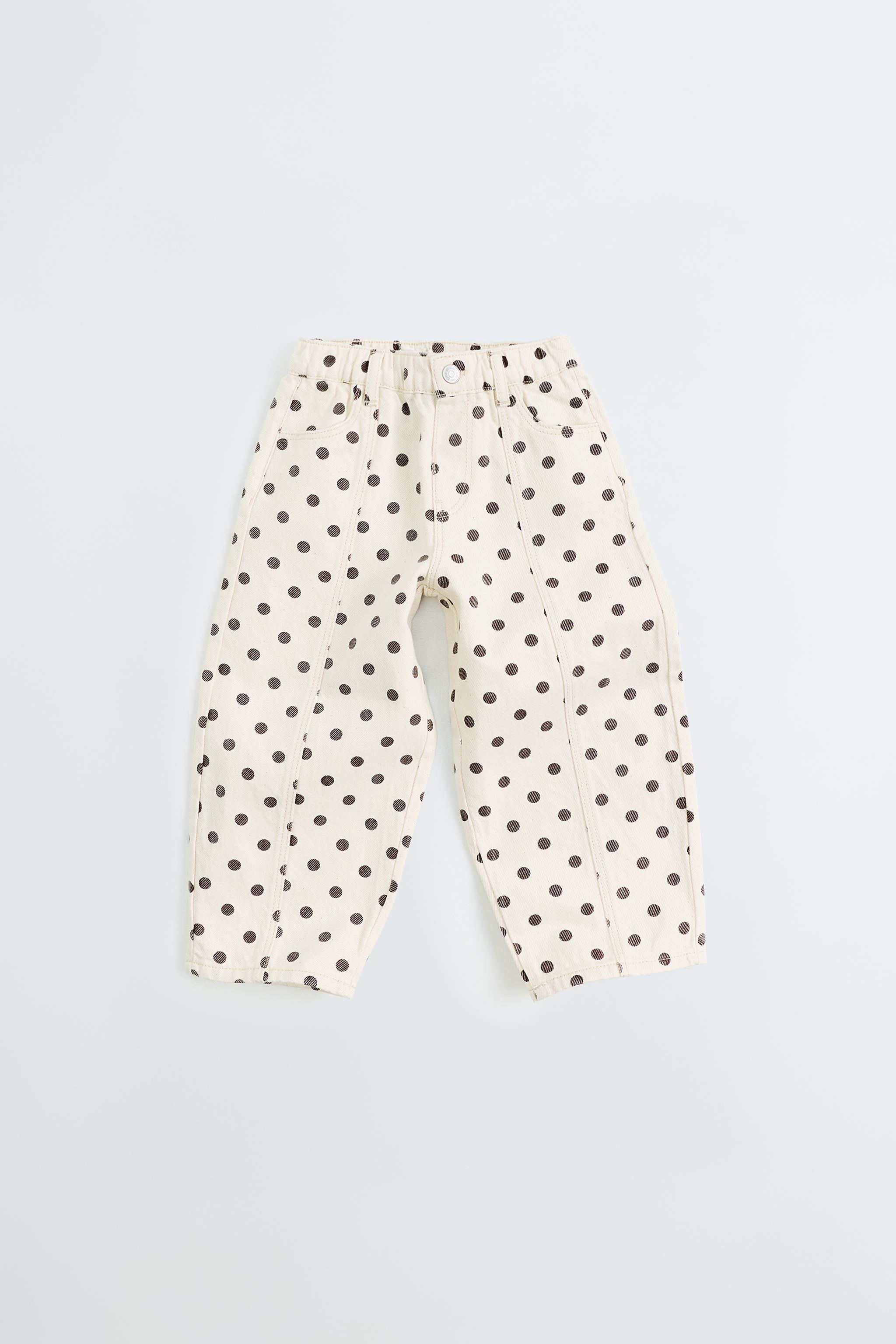 POLKA DOT BARREL TWILL PANTS — Ecru