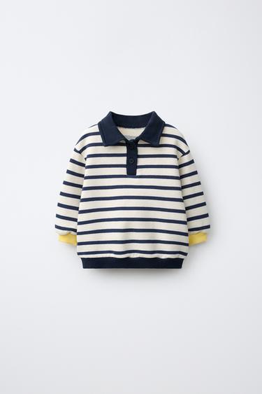Zara 條紋 Polo 運動衫 - 裸色 / 藍色 - 圖片 0