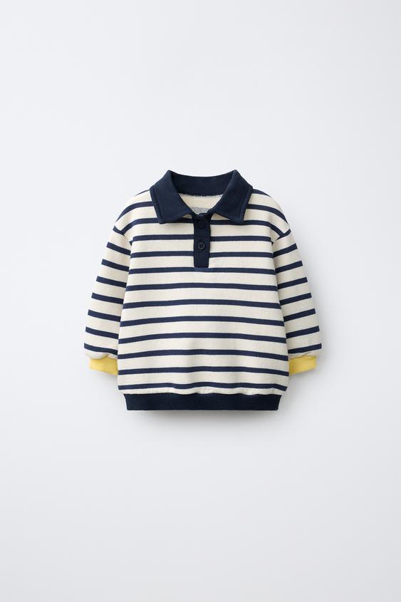 STRIPED POLO SWEATSHIRT - Ecru / Blue de Zara - Imagen 0