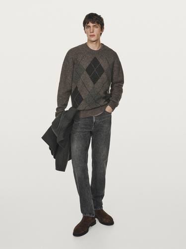 Jersey punto rombos 100% lana - Visón de Zara