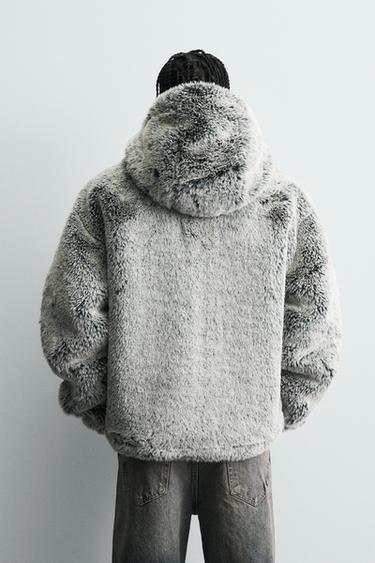 BLOUSON EFFET FOURRURE À CAPUCHE - Vert gris de Zara - Image 2