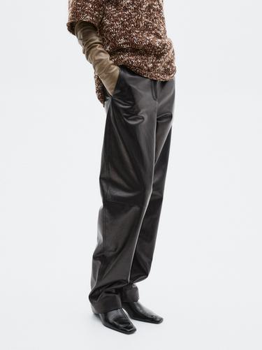 Zara Wide-leg nappa leather trousers - LIMITED - Black