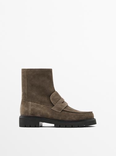 Zara Track sole flat ankle boots - Taupe Gray