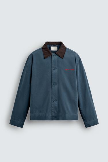 Zara WASHED CONTRASTING COLLAR JACKET - Pastel blue - Image 0