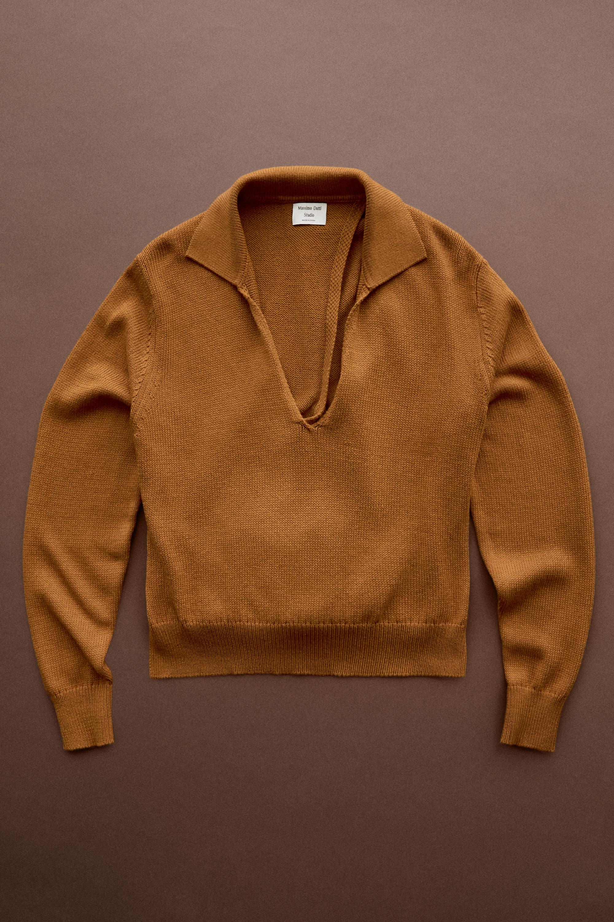 100% Cotton V-Neck Knit Sweater - STUDIO — Champagne