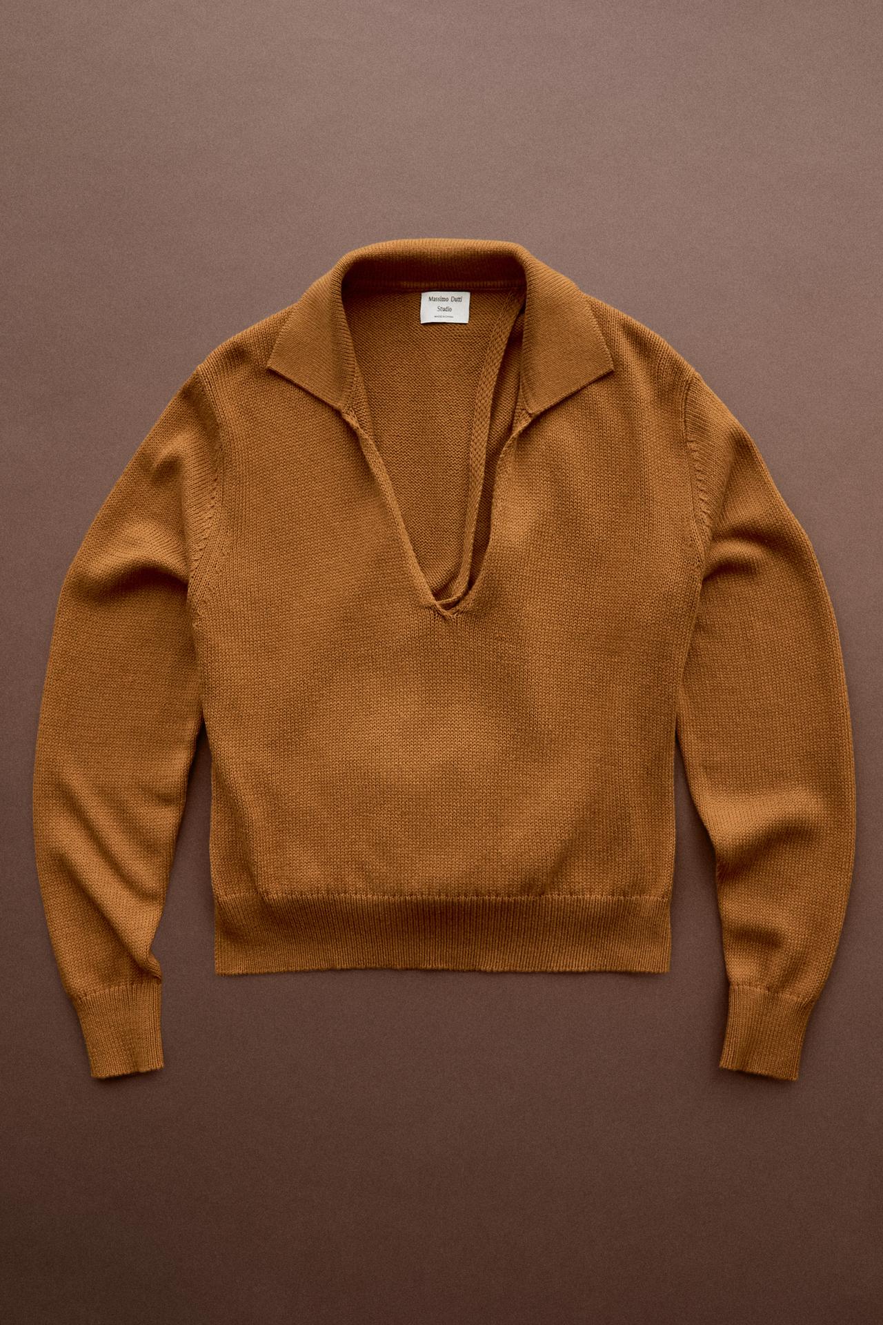 100% Cotton V-Neck Knit Sweater - STUDIO — Champagne