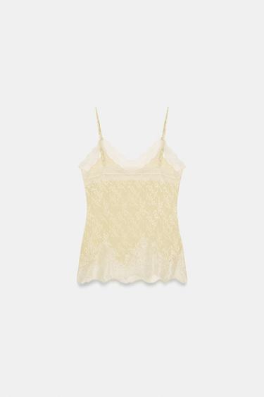 TOP JACQUARD DENTELLE ZW COLLECTION - Jaune pastel de Zara - Image 4