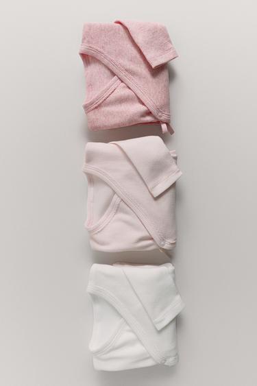 リブ編みキモノネックボディスーツ 3枚パックピンクZaraのリブ編みキモノネックボディスーツ 3枚パック - ピンク 