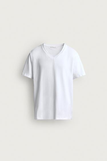 BASIC V-NECK T-SHIRT - White by Zara