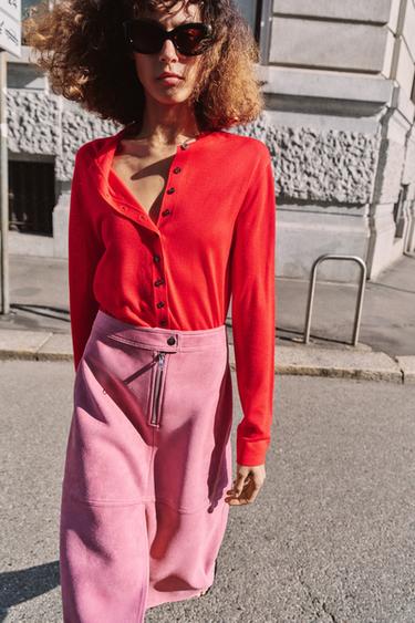 JUPE MI-LONGUE EFFET DAIM - Lilas de Zara - Image 2