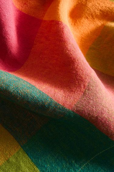MULTICOLOURED CHECK LINEN TABLECLOTH - Green by Zara - Image 3