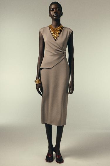 TWILL WRAP DRESS - Beige by Zara - Image 0
