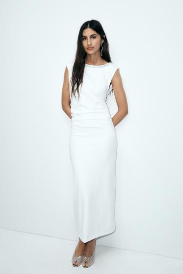 ROBE MI-LONGUE DRAPÉE À BRILLANTS - Blanc de Zara