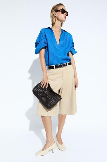Zara 100% linen flowing blouse - Blue - Image 0