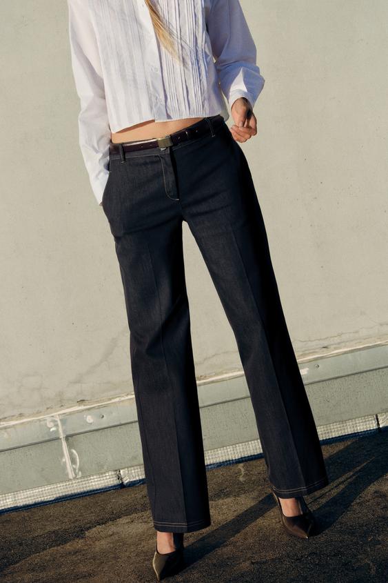 TOPSTITCHING BOOTCUT PANTS Indigo ZARA United States