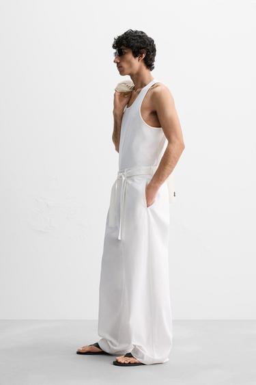 LYOCELL - COTTON TROUSERS WITH BELT - White by Zara - Image 3