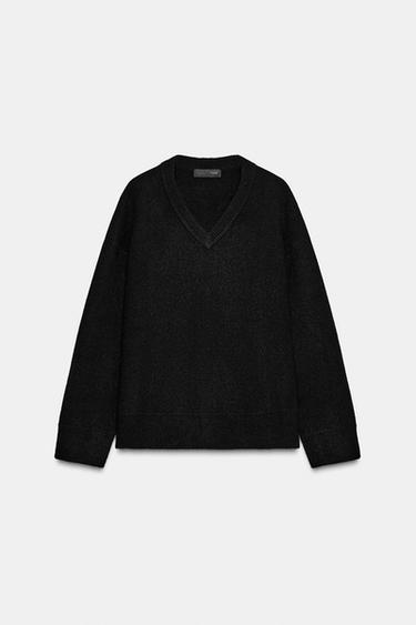 PLAIN KNIT V-NECK JUMPER - Black by Zara