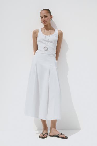 საშუალო სიგრძის ქვედაბოლო ნაკეცებით - Zara-ს White