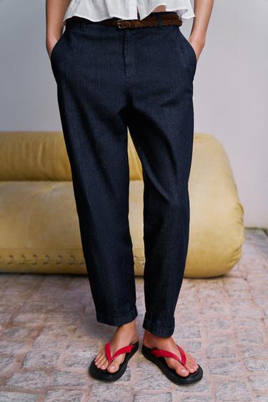 CHINO TROUSERS WITH BRAIDED BELT - Indigo by Zara