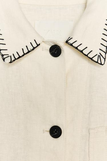 EMBROIDERED LINEN OVERSHIRT ZW COLLECTION - Oyster-white by Zara - Image 8