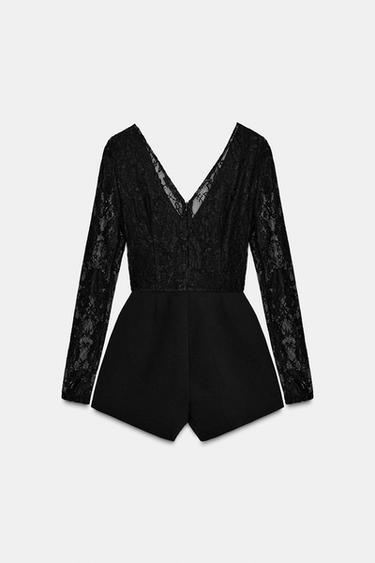 CONTRAST LACE PLAYSUIT - Black by Zara - Image 4