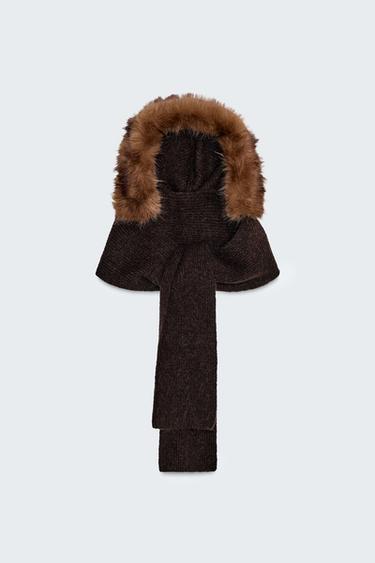 ЖАСАНДЫ ЖҮННЕН ТІГІЛГЕН ШАРФ ТҮРІНДЕГІ КАПЮШОН - Қоңыр Zara компаниясынан