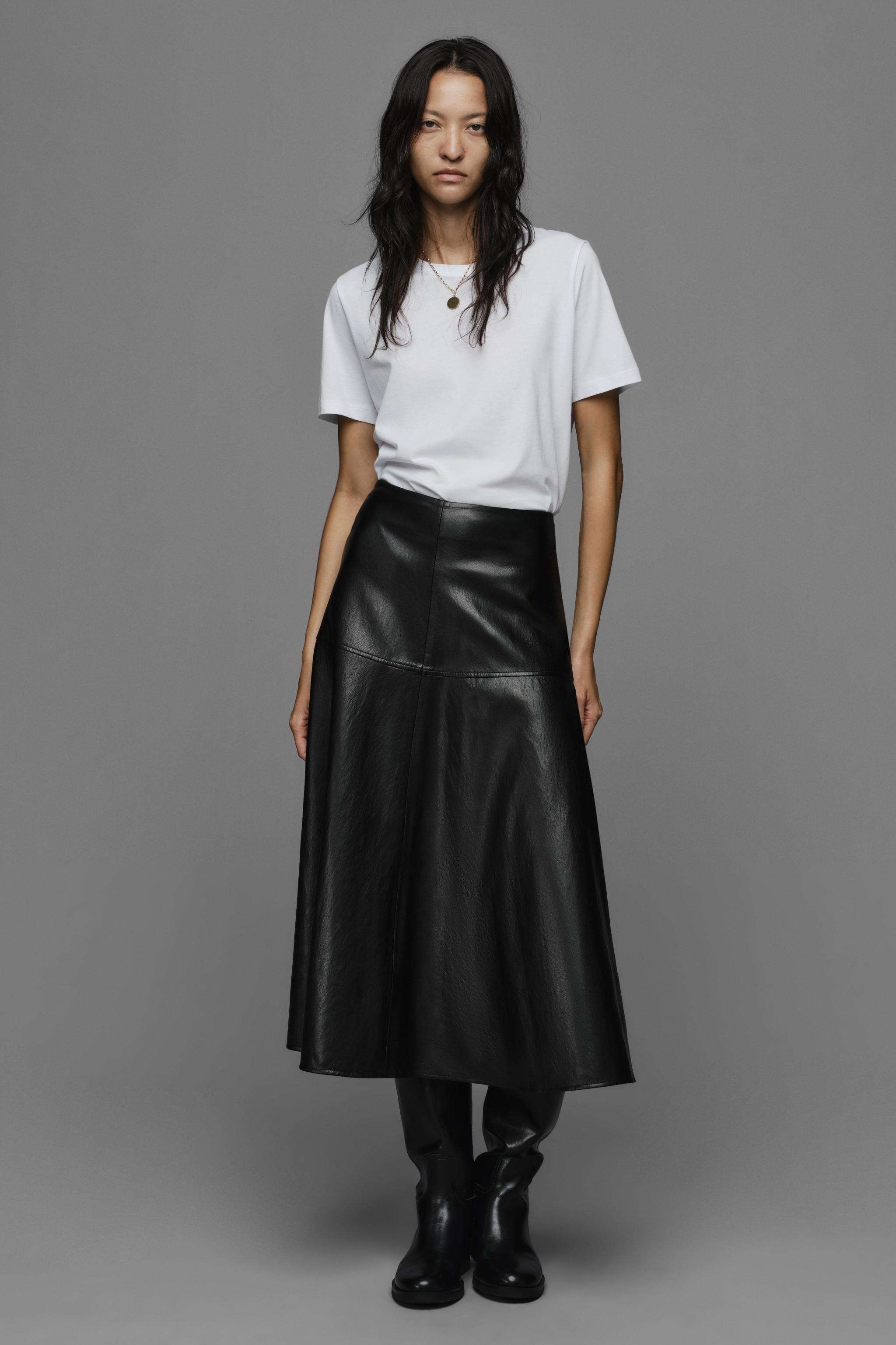 FAUX LEATHER-EFFECT MIDI A-LINE SKIRT