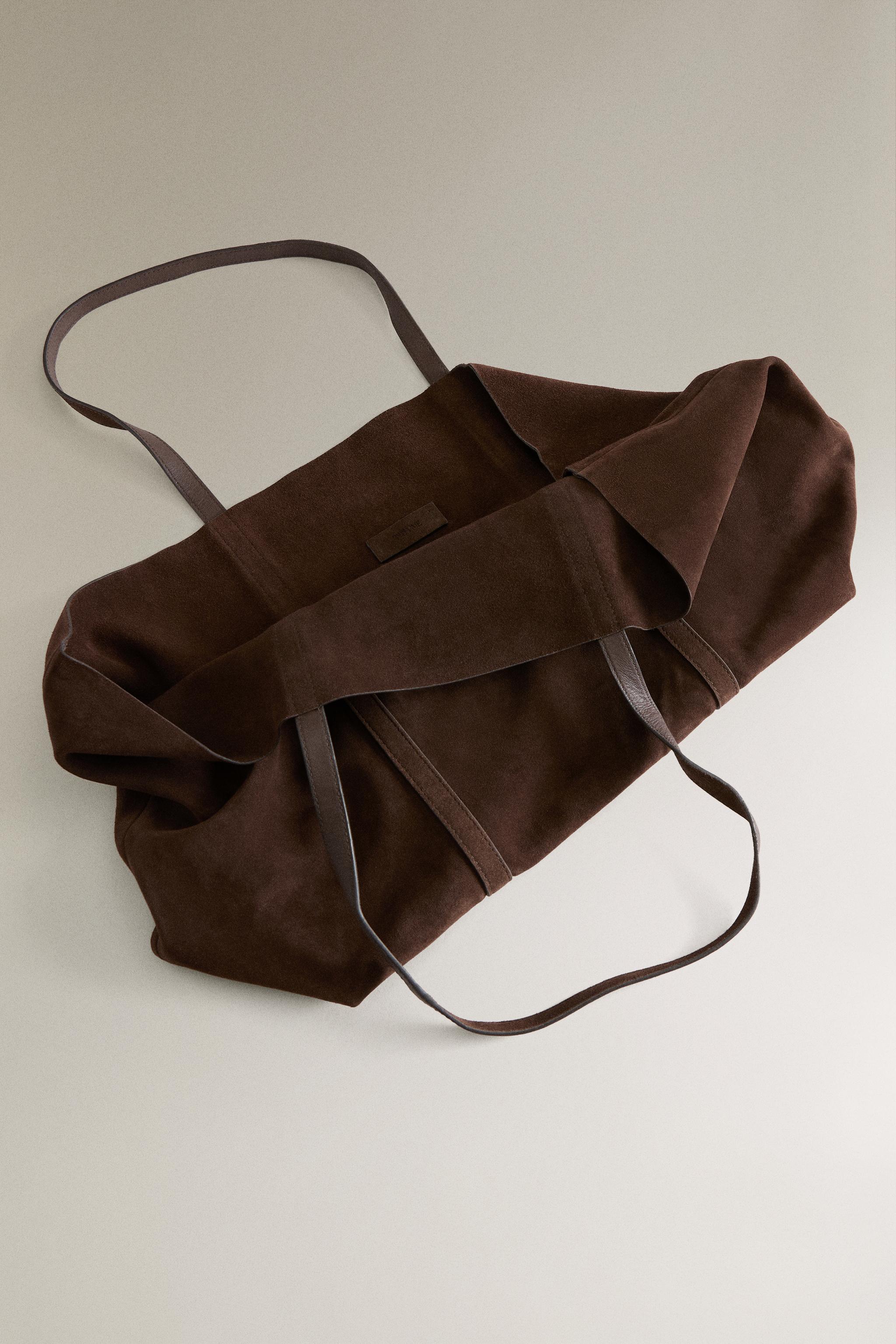 SUEDE LEATHER TOTE BAG — Chocolate Brown