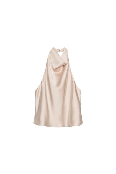 SATIN HALTER TOP - Sand by Zara