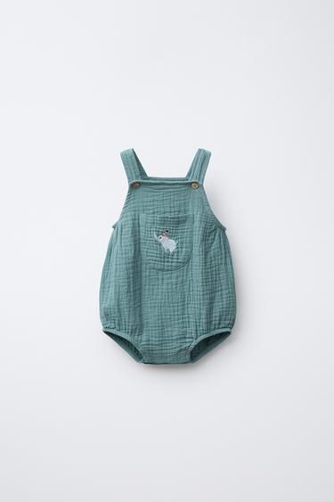 ELEPHANT EMBROIDERY TEXTURED JUMPSUIT - Sea green by Zara