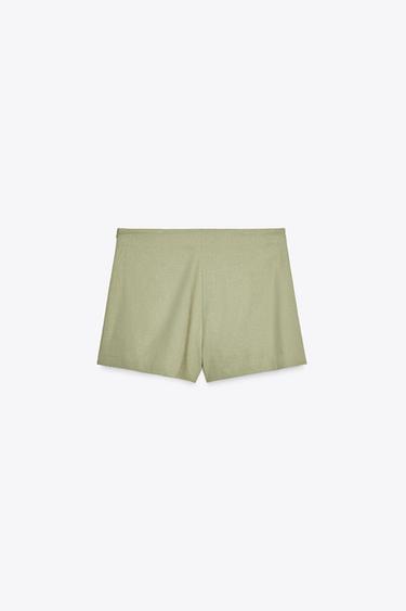 GATHERED LINEN BLEND SKORT - Light khaki by Zara - Image 7