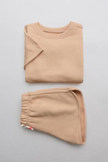 Zara PLAIN MEDIUM WEIGHT T-SHIRT AND BERMUDA SET - Beige