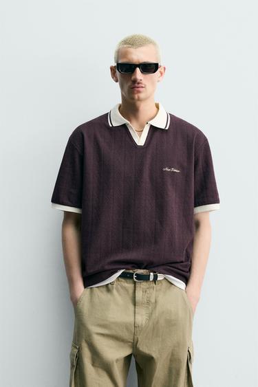 POLO JACQUARD VERTICAL BORDADO - Granate de Zara