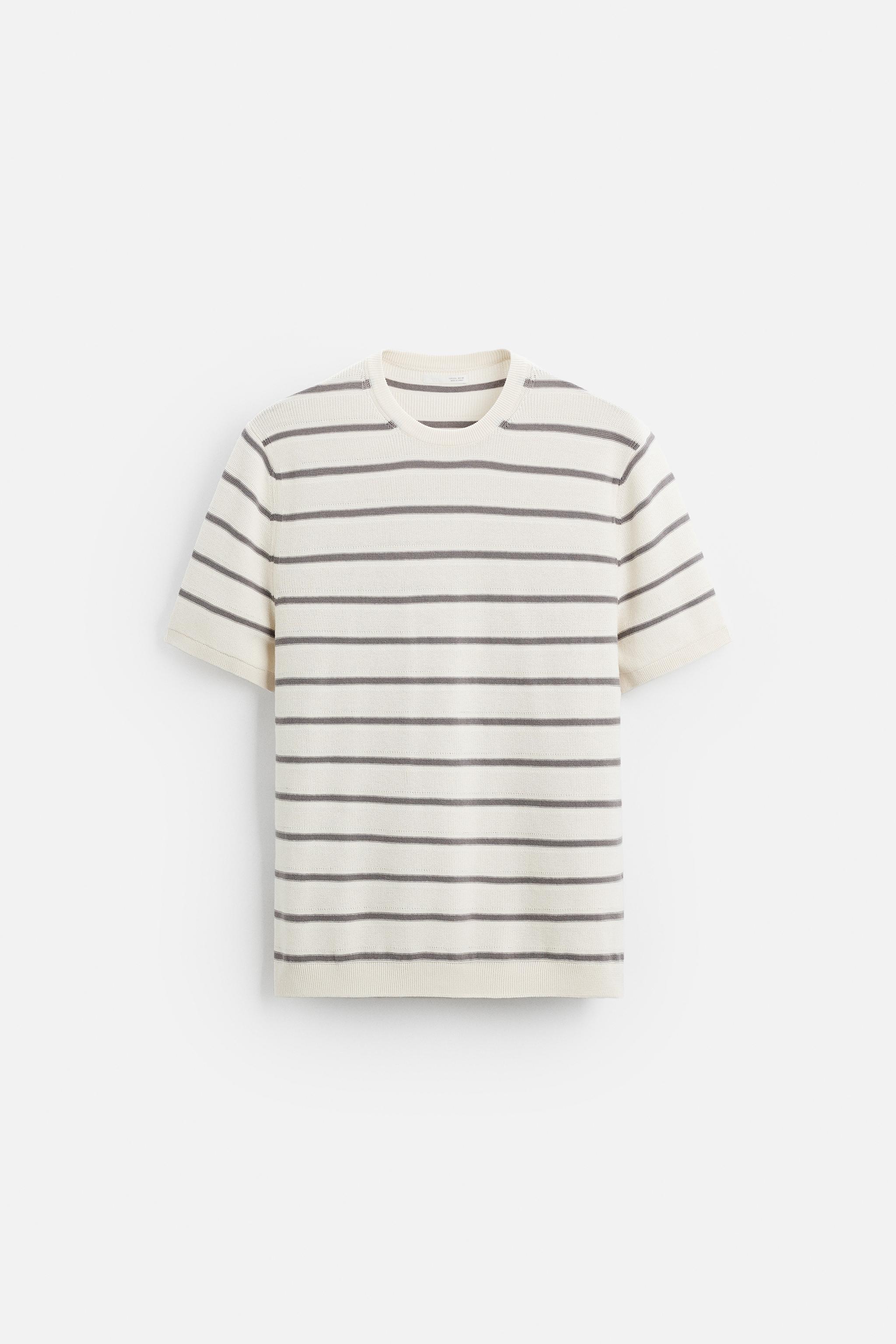 STRIPED KNIT T-SHIRT - Gray / Natural | ZARA United States