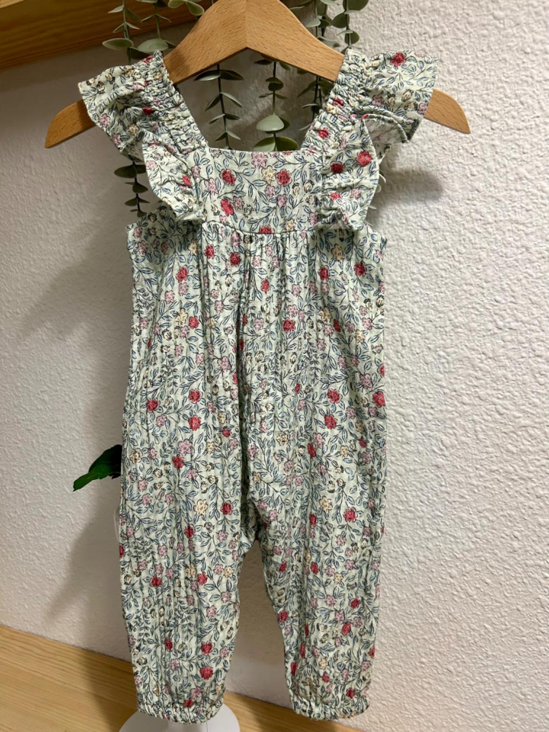 FLORAL PRINT TEXTURED DUNGAREES