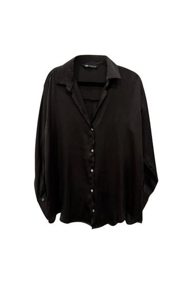 BLACK SATIN BUTTON DOWN